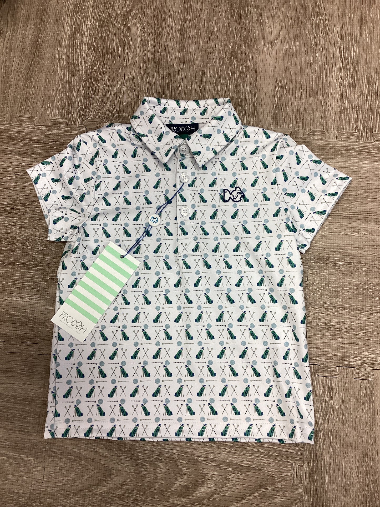 Prodoh Boys Performance Polo in Golf Print on White