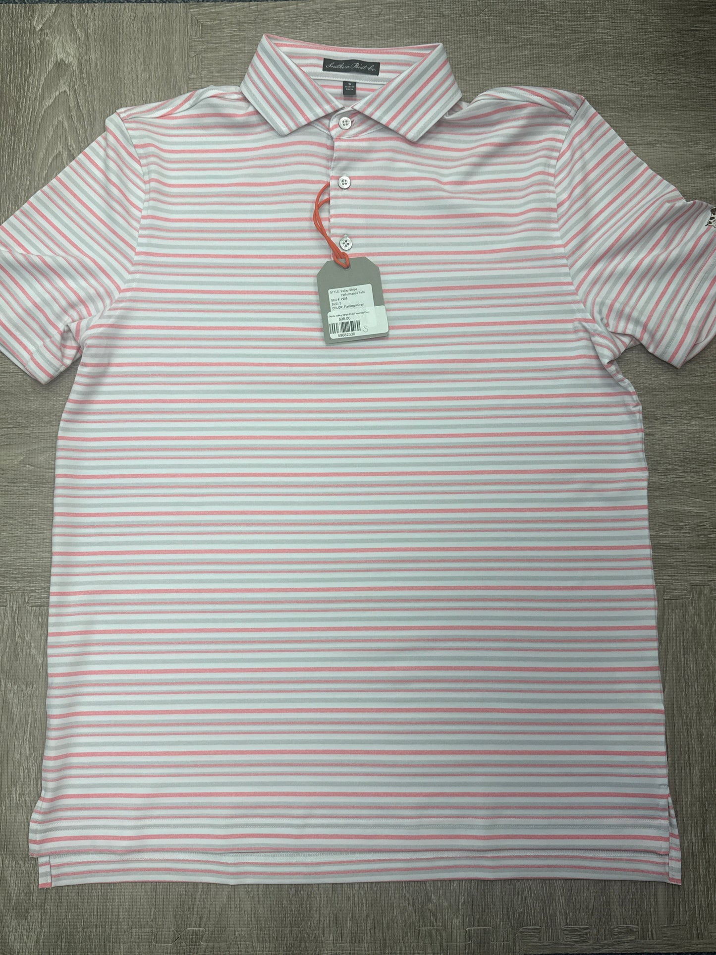 Southern Pointe Valley Stripe Polo Flamingo/Grey