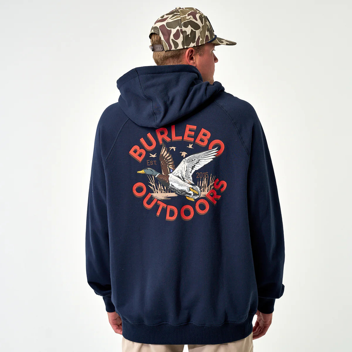 Burlebo Fleece Hoodie Old School Duck Hunt Heather Navy