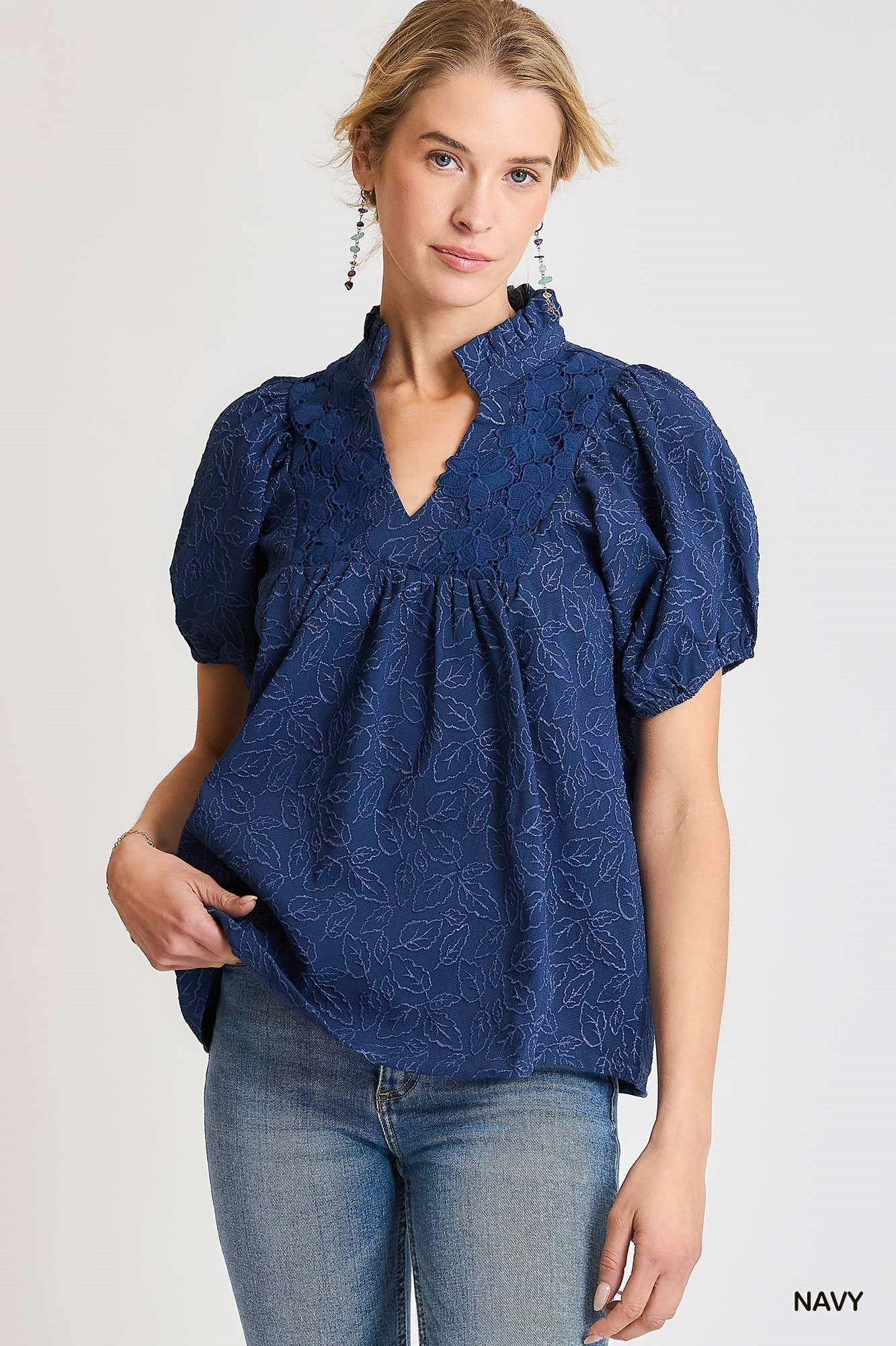 Navy Floral Jacquard Top