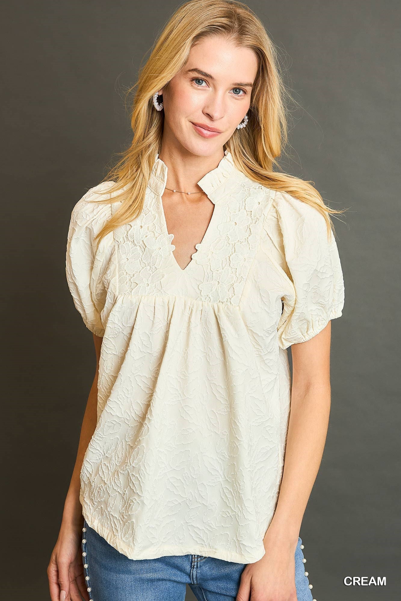 Cream Floral Jacquard Top
