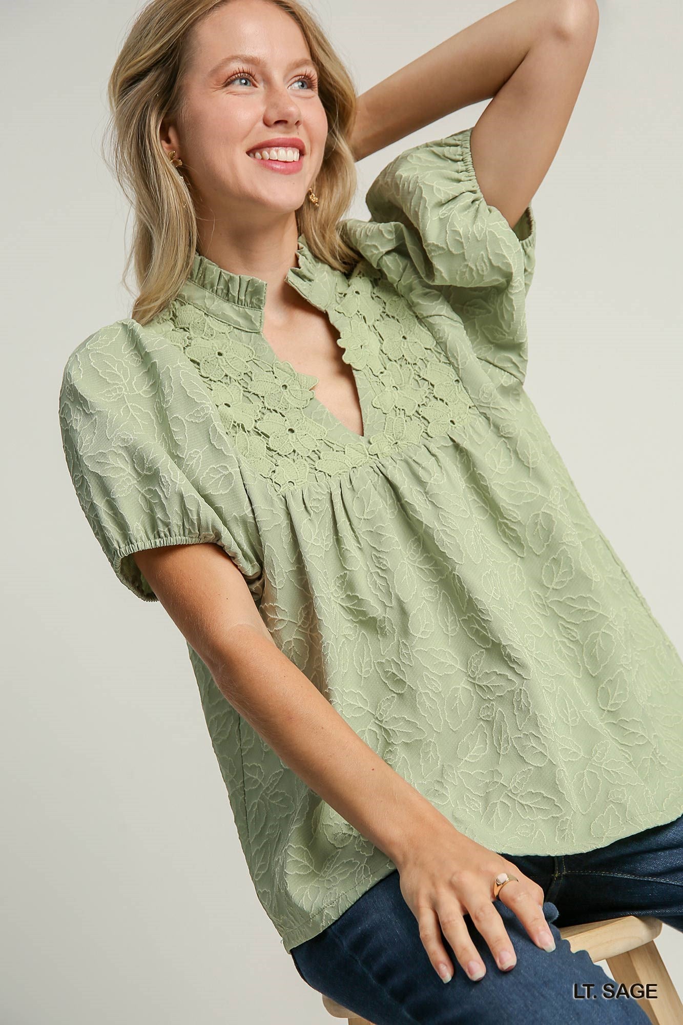 Sage Floral Jacquard Top