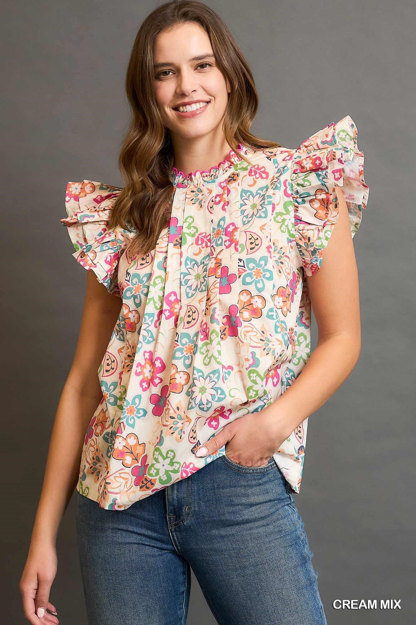 Cream Floral Top by Umgee