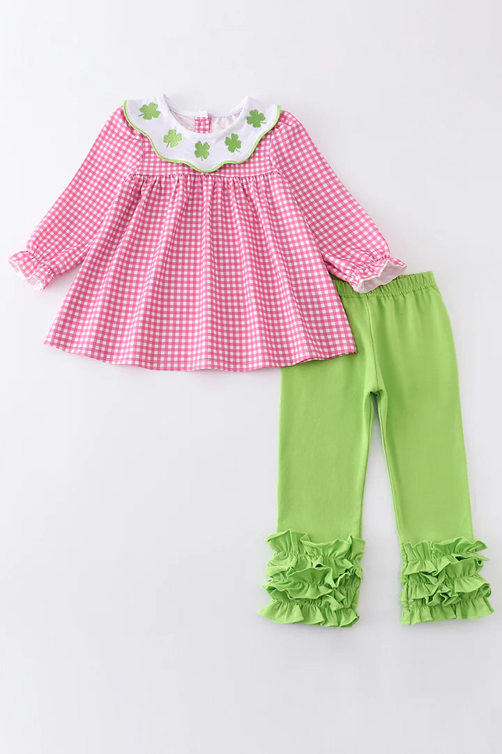 Pink St. Patrick’s Clover Embroidery 2pc Outfit