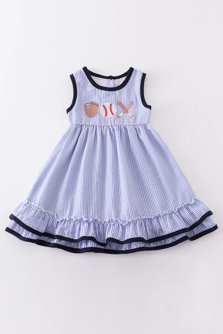 Blue Stripe Baseball Seersucker Dress