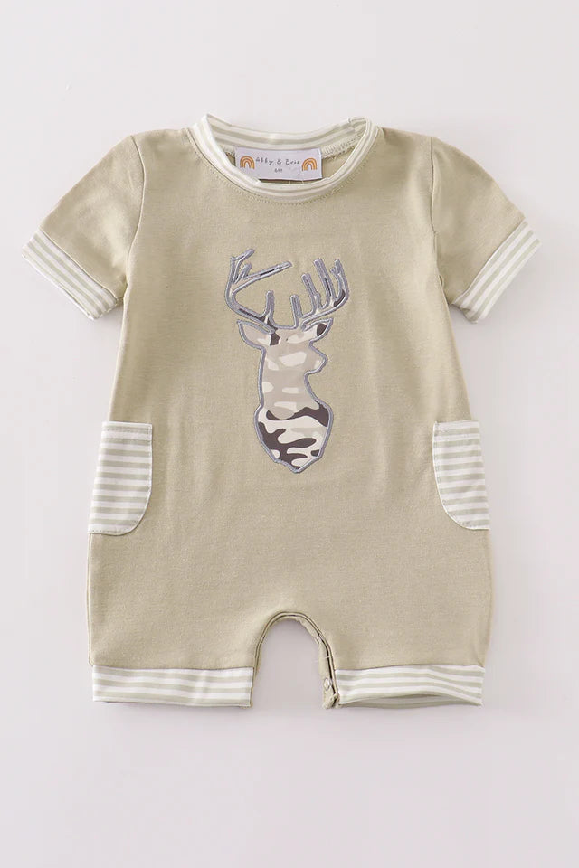 Camo Deer Applique Antler Boy Romper