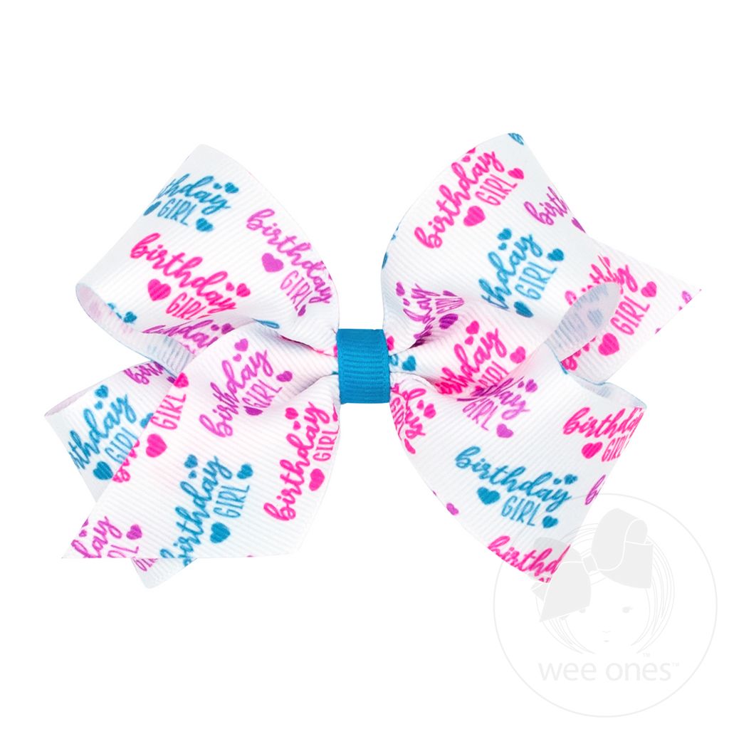Medium Birthday-themed NEON Printed Grosgrain Hair Bow
