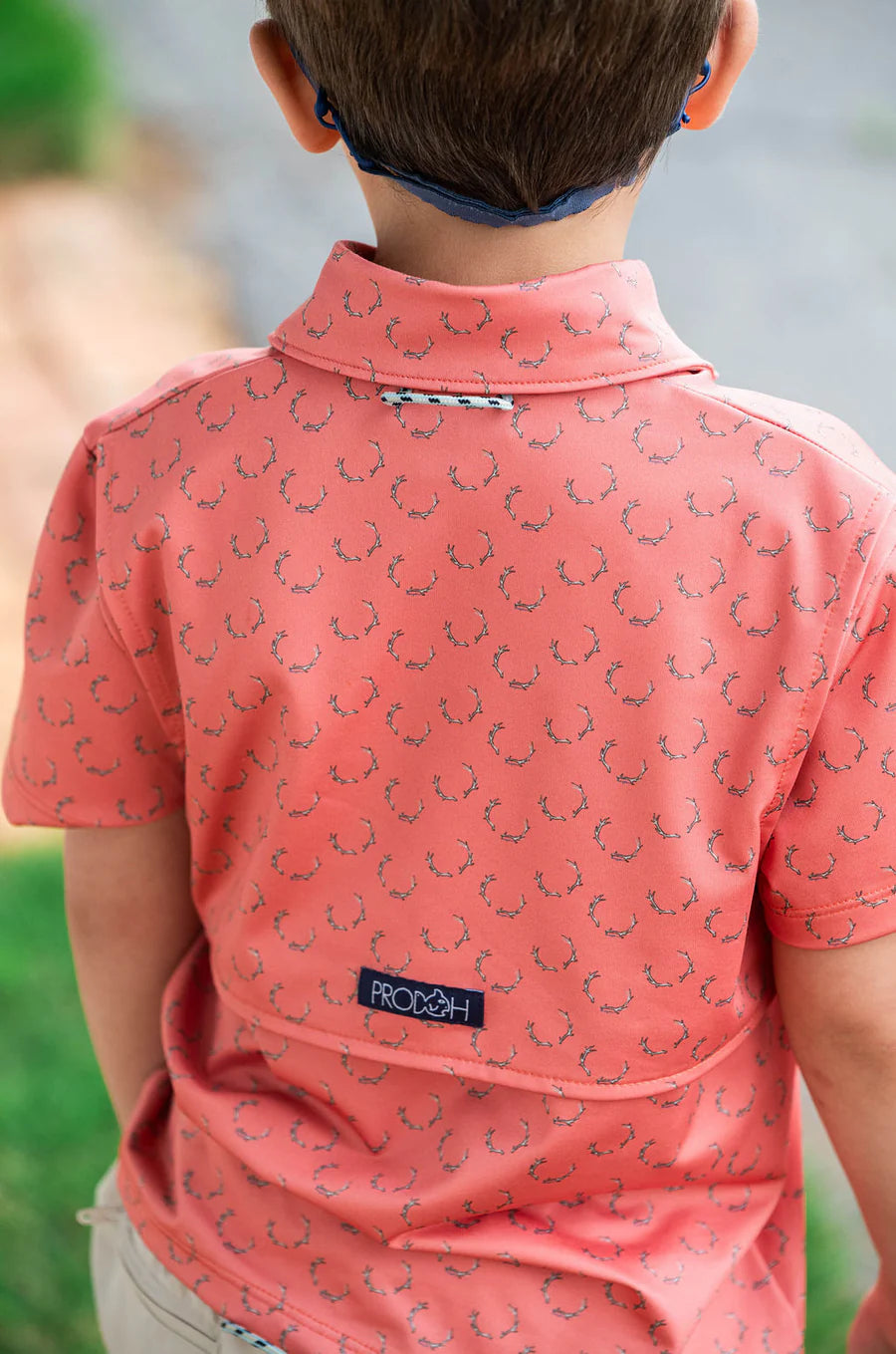 Prodoh Boy's Short Sleeve Pro Performance Polo in Deer Antler Print on Orange