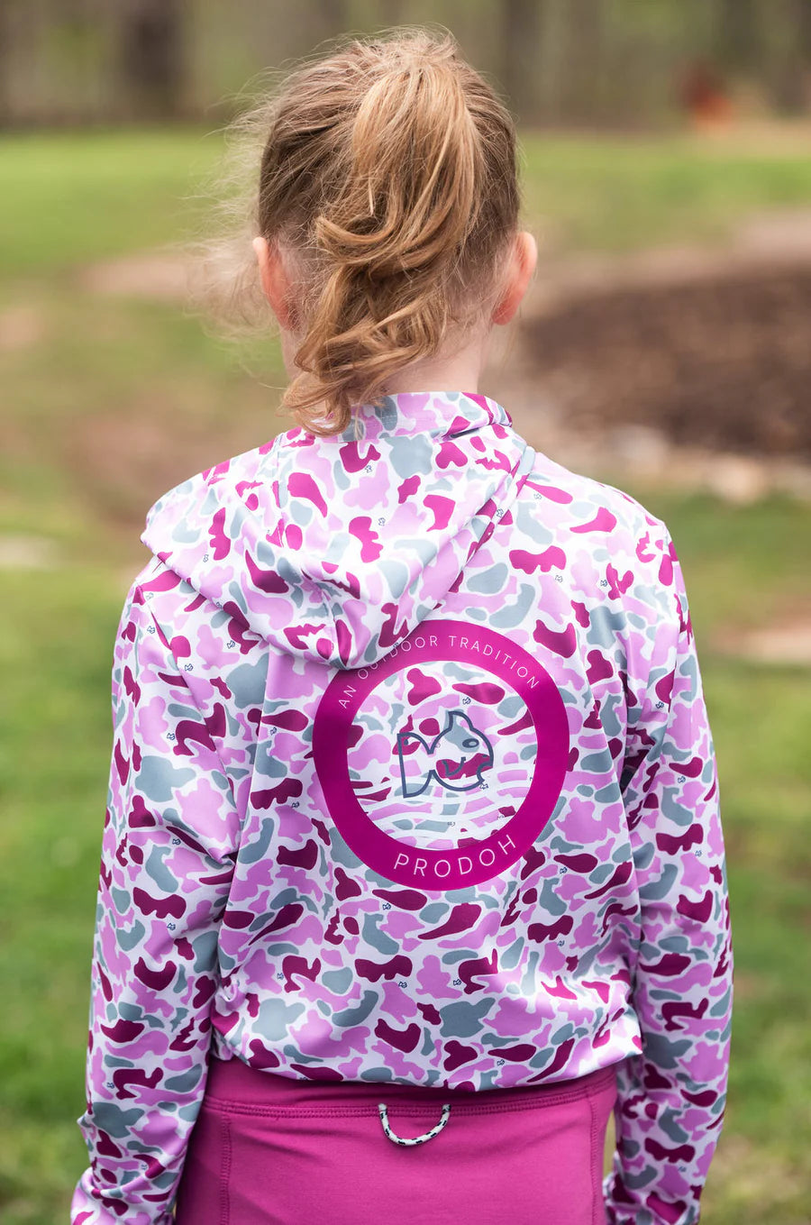 Prodoh Girl's Pro Performance Hoodie T-shirt in Pink Break Point Camo