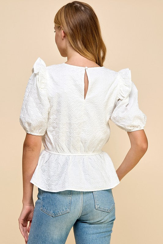 Angel White Top w/Ruffle Detail Sleeves