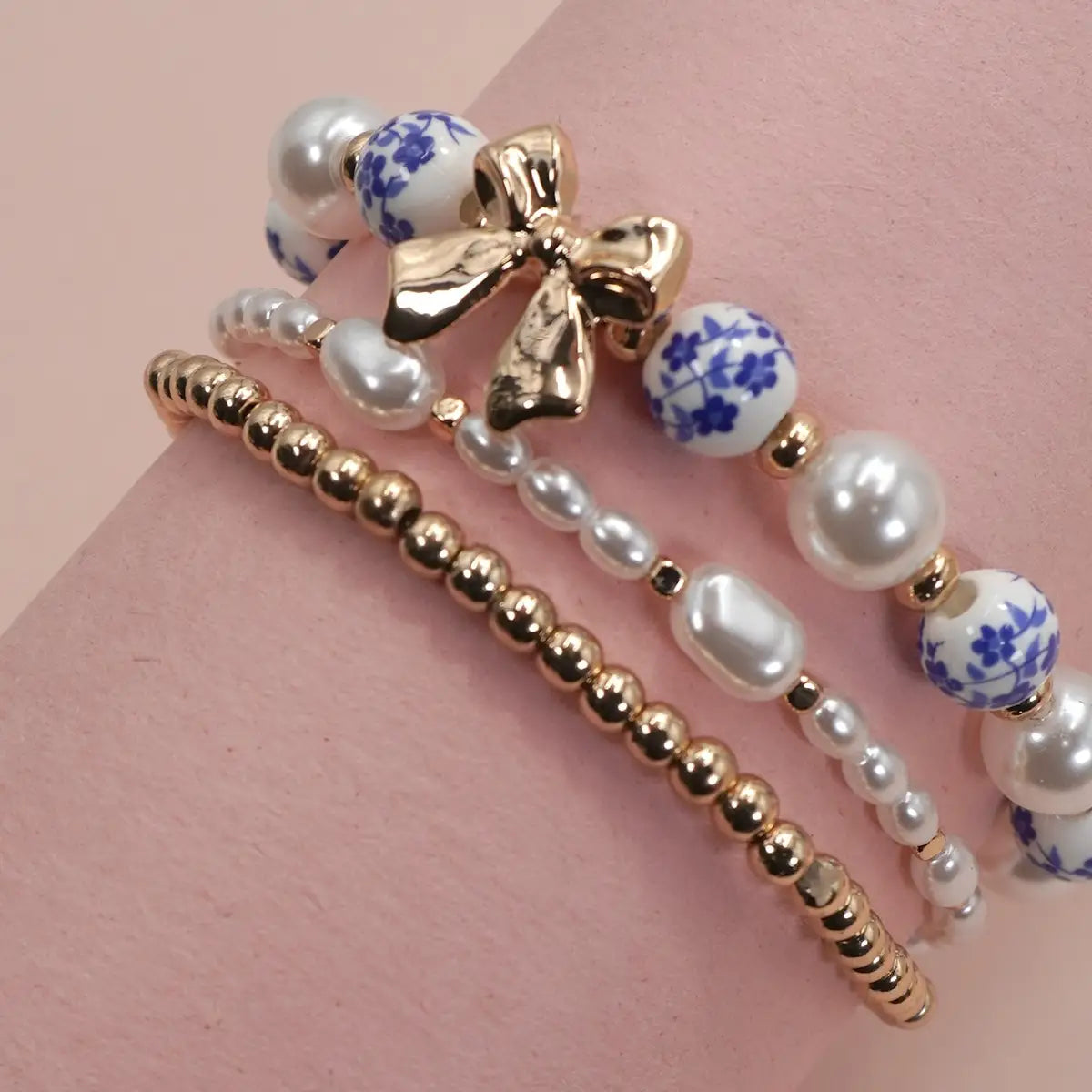 Blue Ceramic Porcelain Bow Bracelet Set