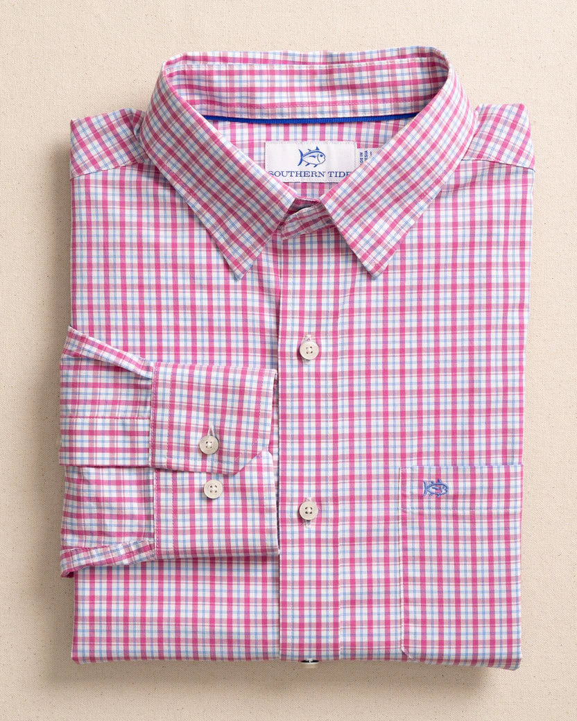 Southern Tide Charleston Broad Creek Plaid Sportshirt- Very Berry