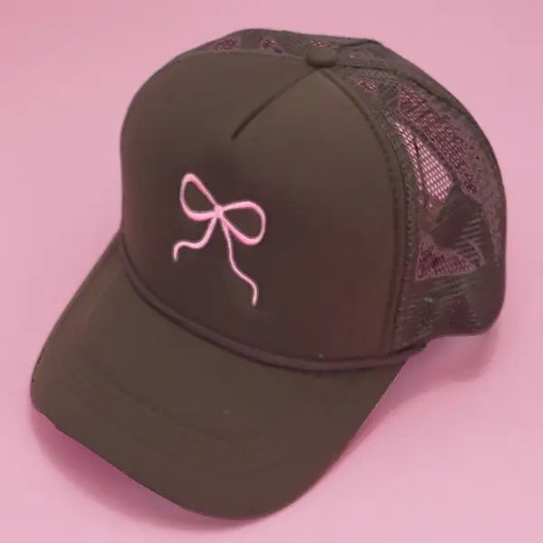 Ribbon Bow Trucker Hat in Brown