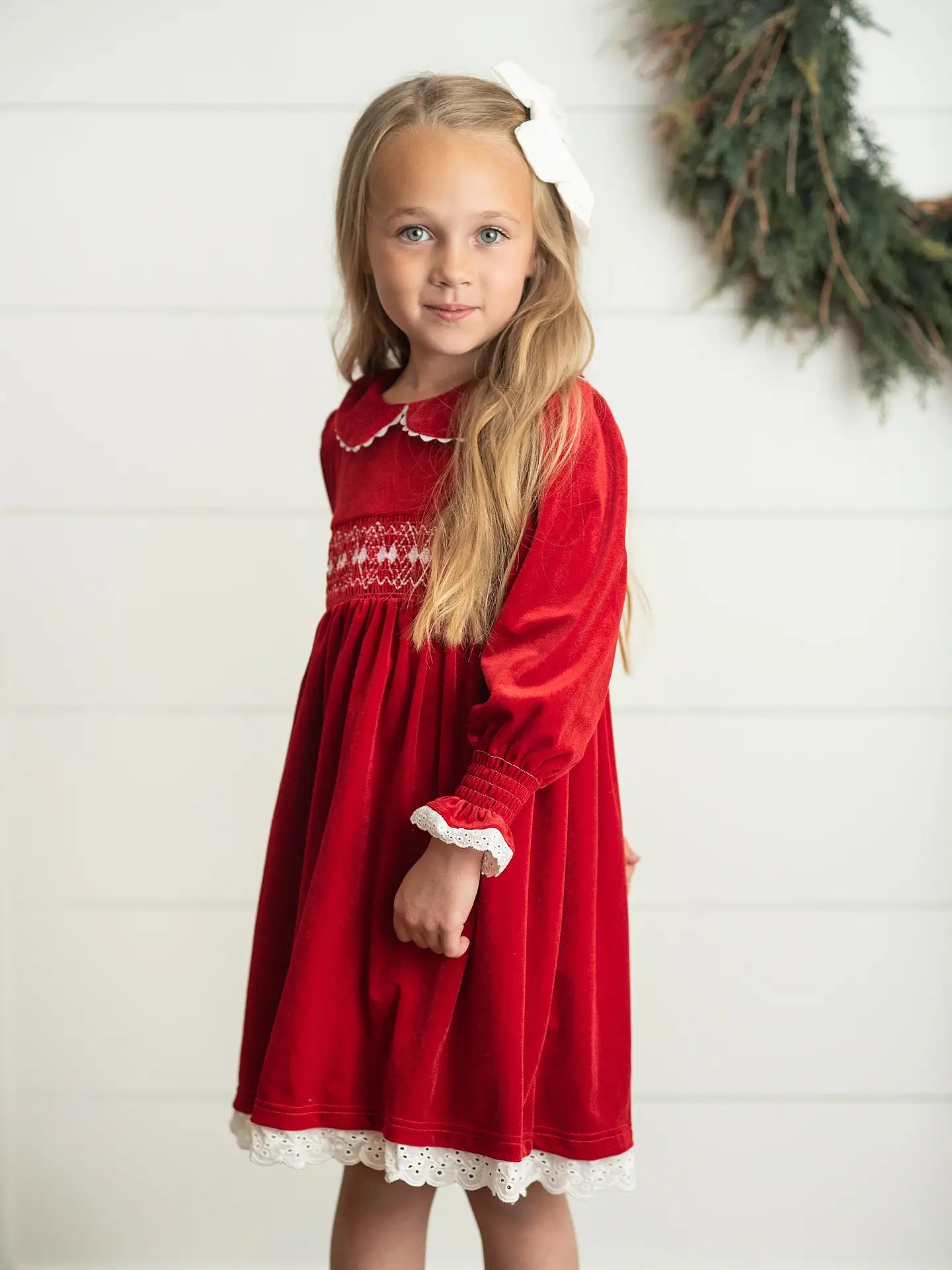 Red Velvet Smocked Dress