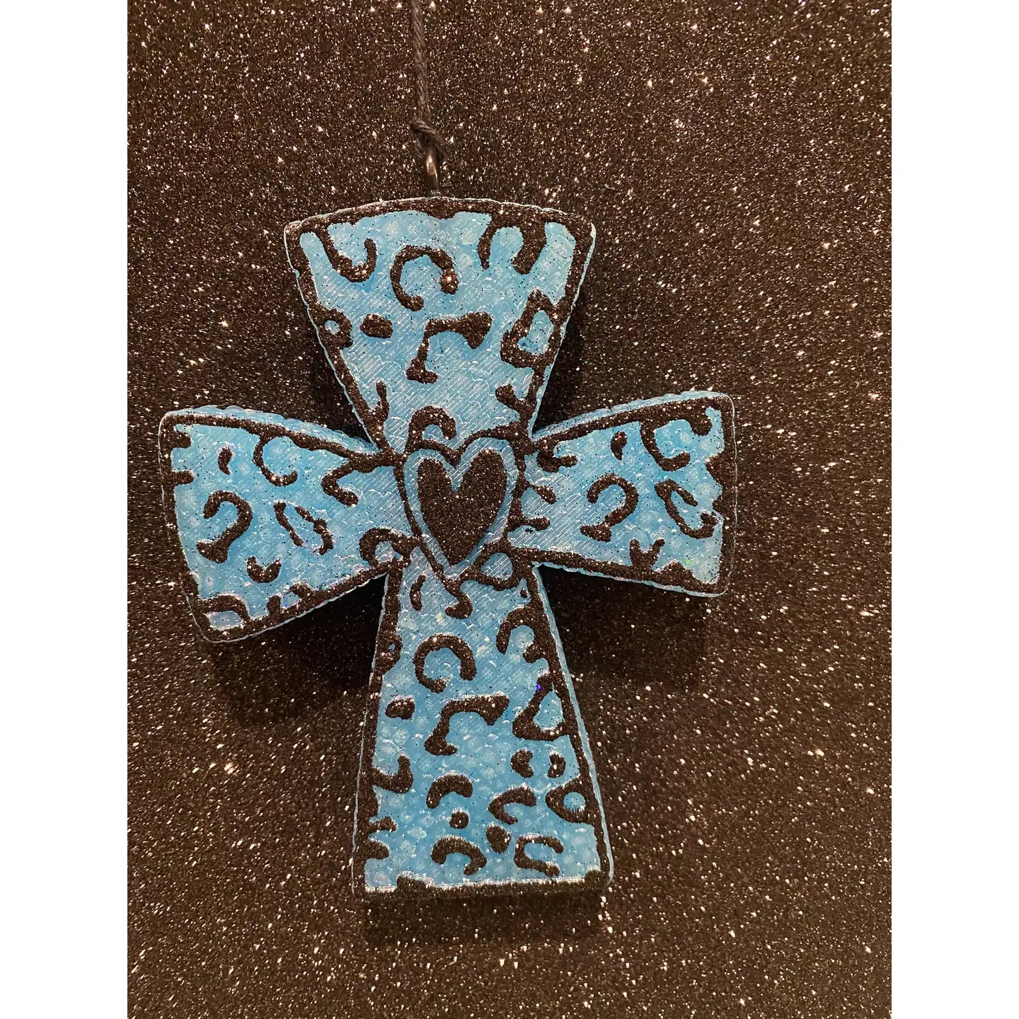 Leopard Cross w/Heart Leather & Lace Freshie
