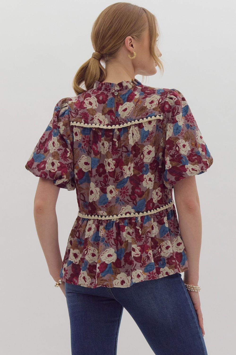 Entro Floral Mauve Print W/ Bubble Sleeve