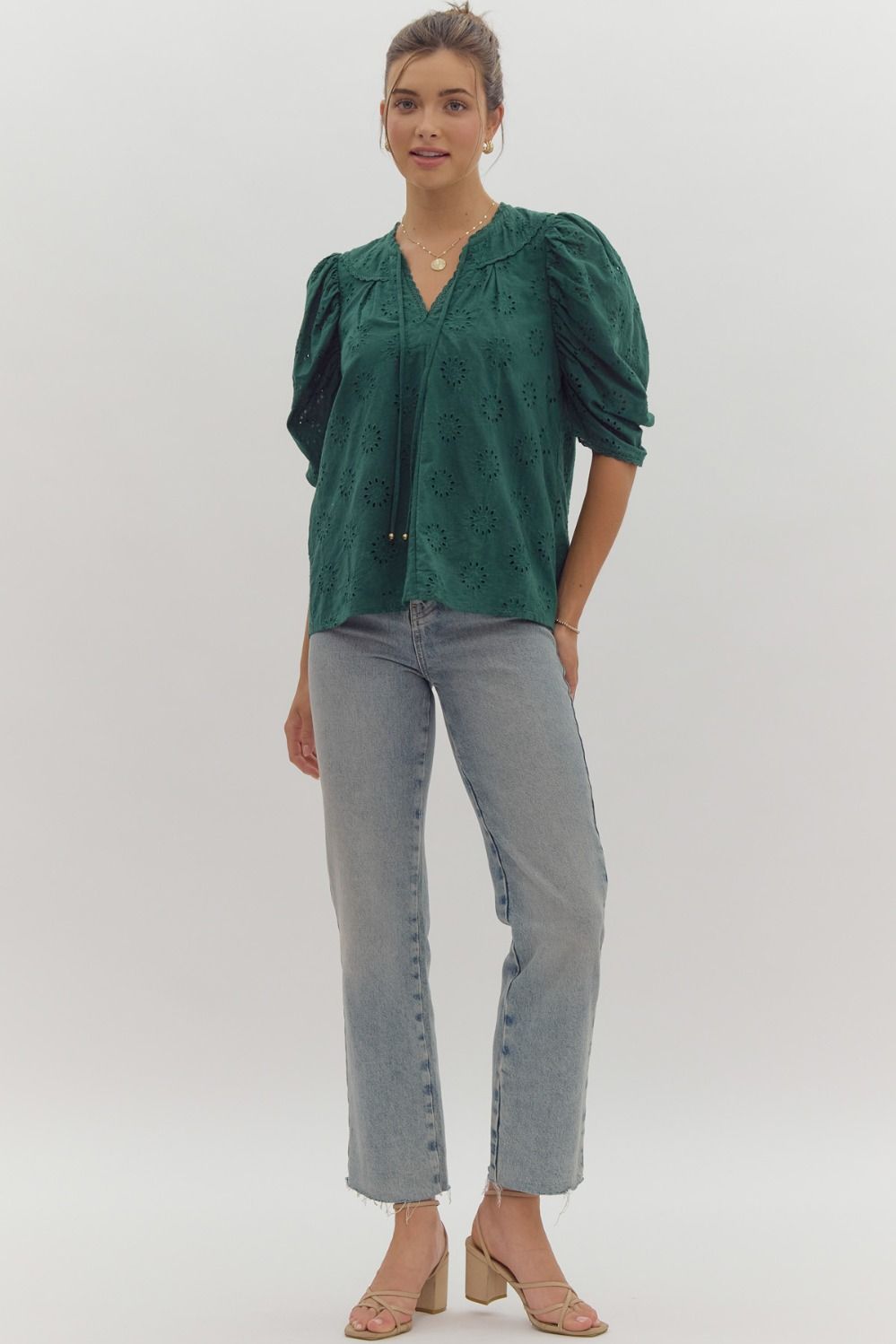 Entro Green Embroidered Lace Top