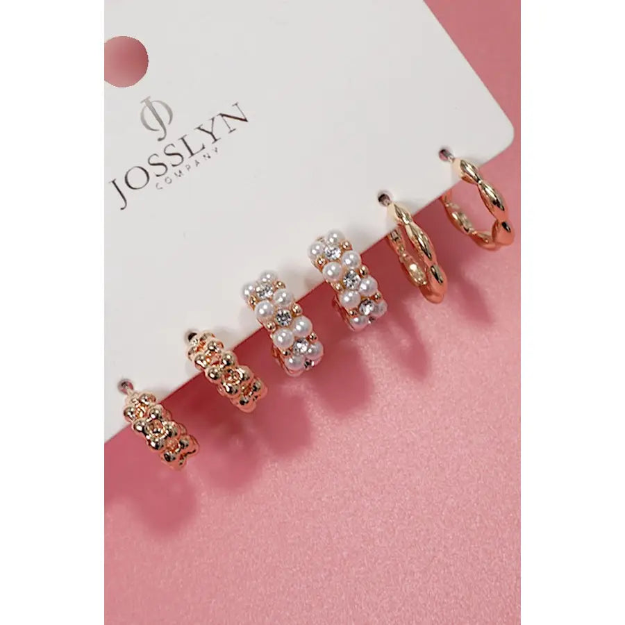 Trio Pearl Link Huggie Earring Set