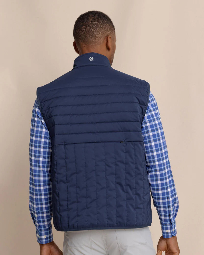 Southern Tied Greenwood Packable Quilted Vest Dress Blue