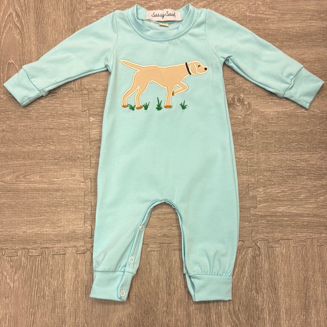 Blue Dog Appliqué Boy Romper