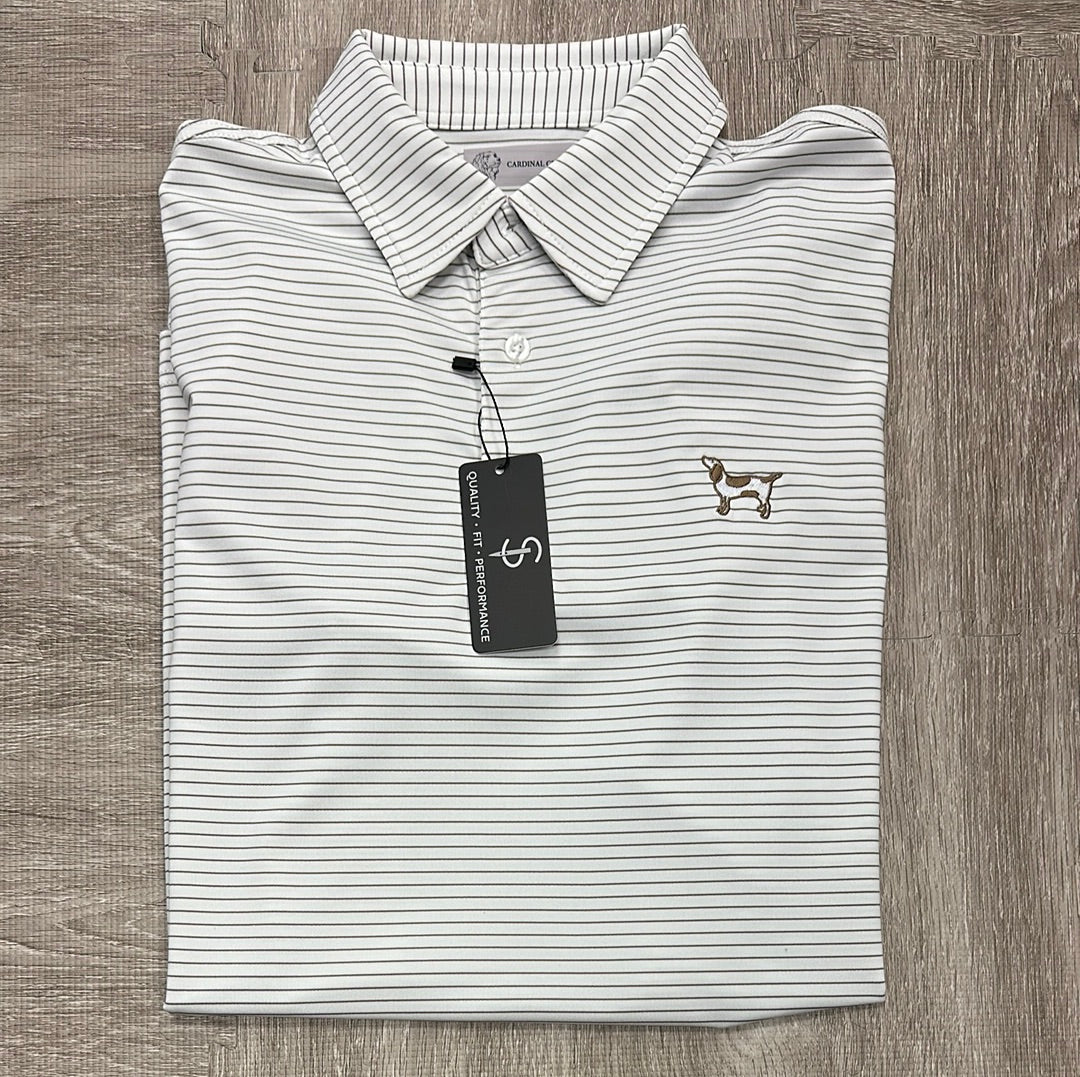 Cardinal Creek Off White/Light Gray Stripe Dog Logo Polo