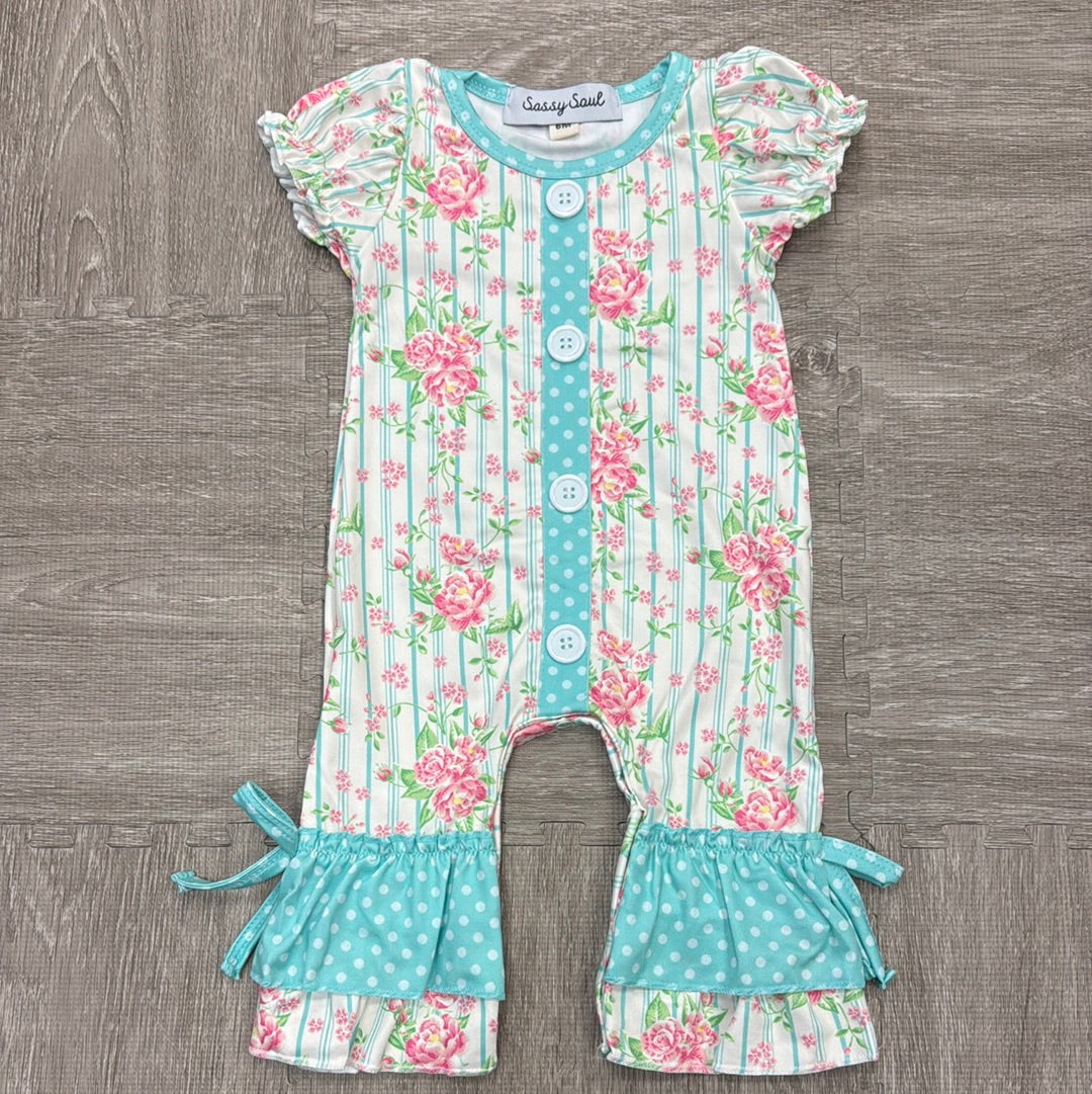 Girl’s Teal/Pink Floral Rumper