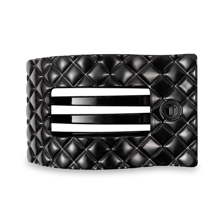 Teletie Jet Black Quilted Large Flat Rectangle Hair Clip