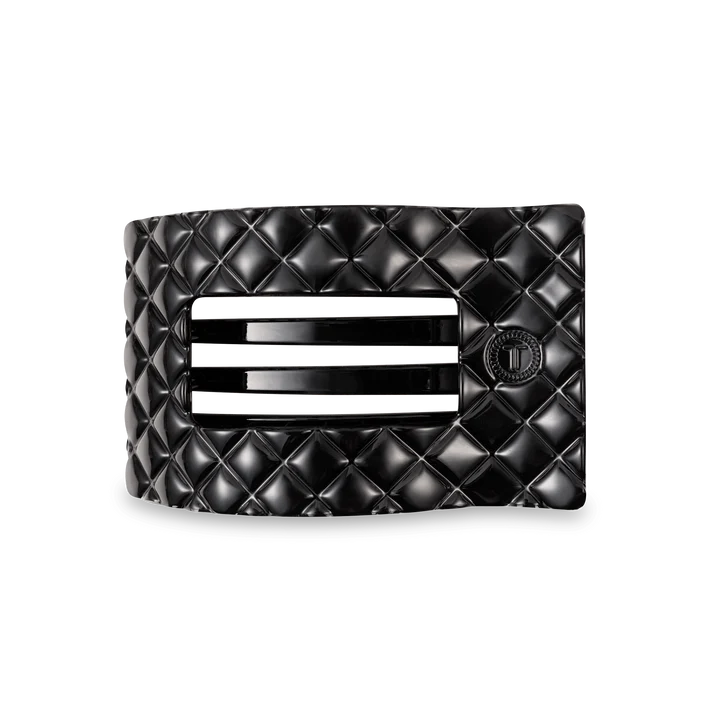 Teletie Jet Black Quilted Medium Flat Rectangle Hair Clip