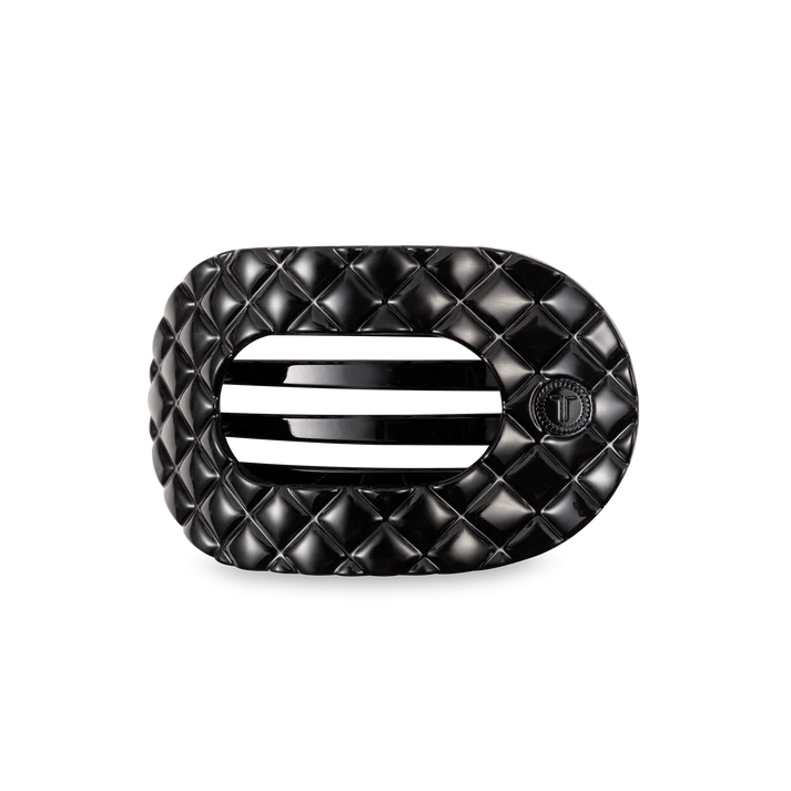 Teletie Jet Black Quilted Medium Flat Round Hair Clip