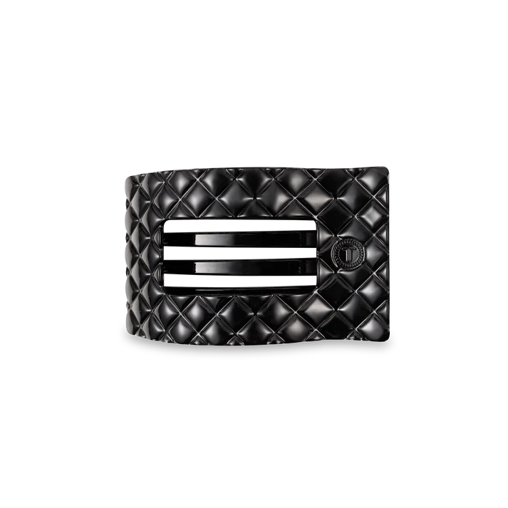 Teletie Jet Black Quilted Small Flat Rectangle Hair Clip