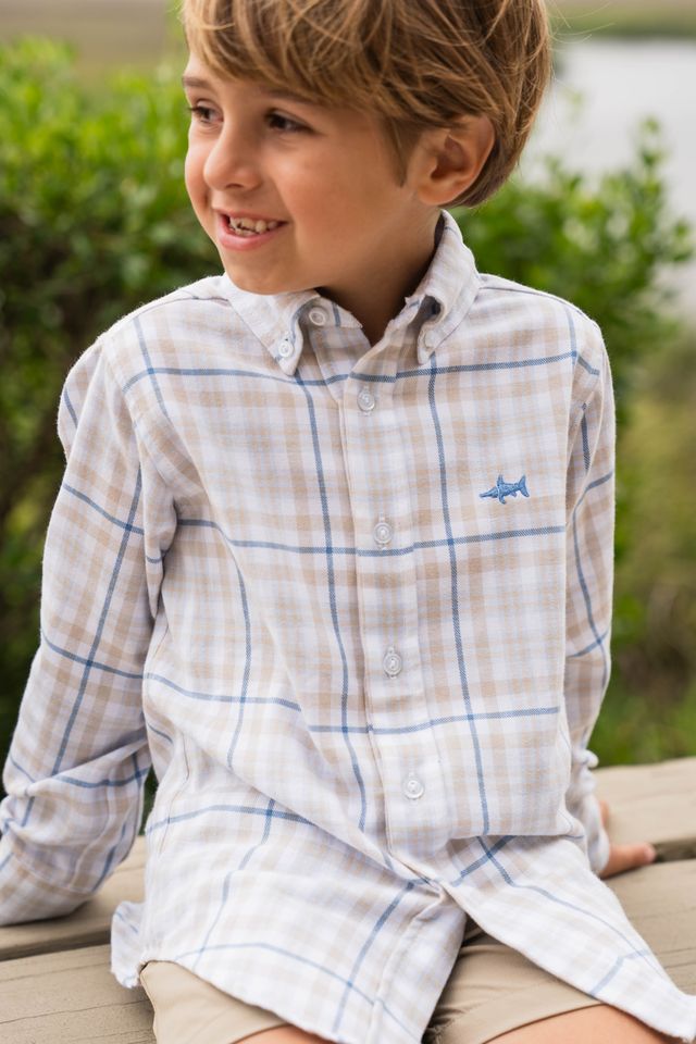 Saltwater Boys Khaki/Blue Plaid Shirt