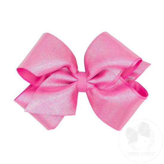 King Mirror Dot and Grosgrain Overlay Pink Hair Bow