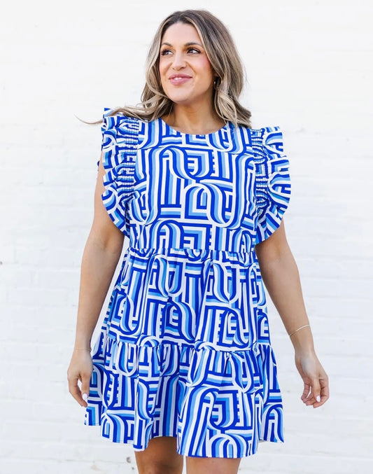 Mary Square Dress Everly Touchdown Blue/White