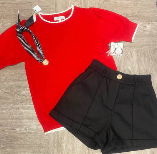 Game Day Red Puff Sleeve Top