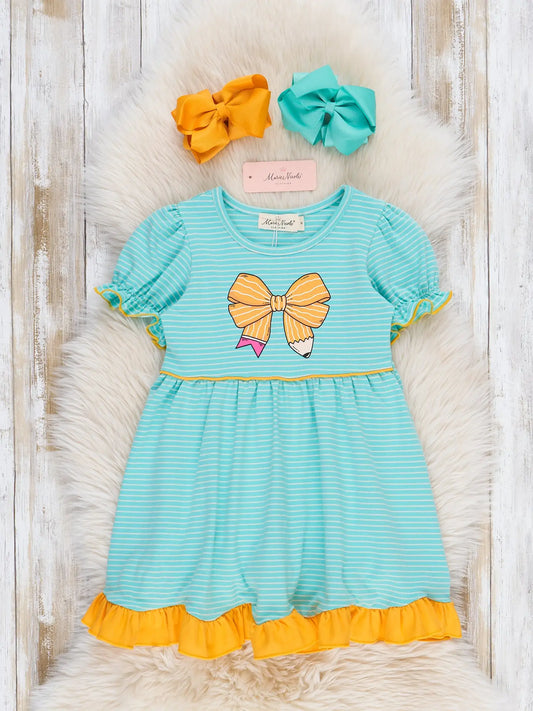 Pencil Bow Ruffle Hem Dress
