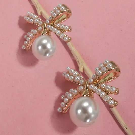 Pearl Bow Stud Earrings