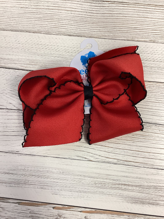 Wee Ones King Moonstitch Grosgrain Hair Bow with Contrasting Wrap - Red & Black