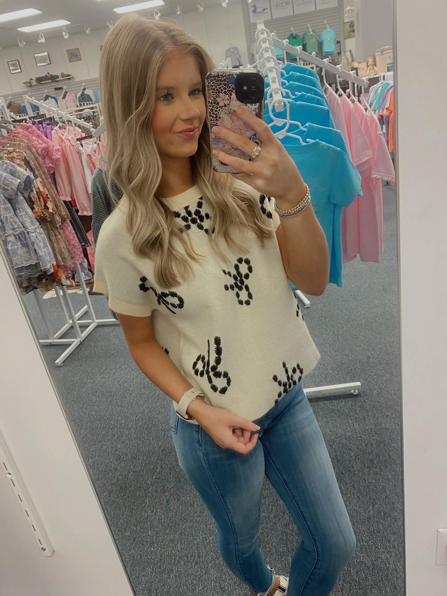 Bow Pattern Sweater in Ivory