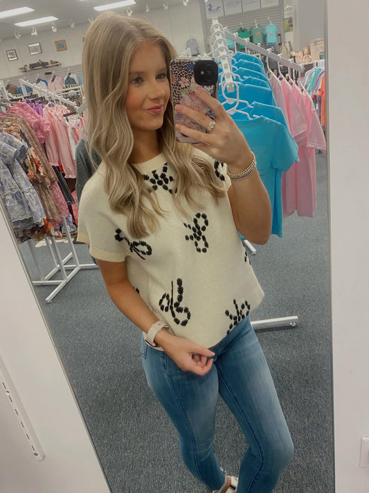 Bow Pattern Sweater in Ivory