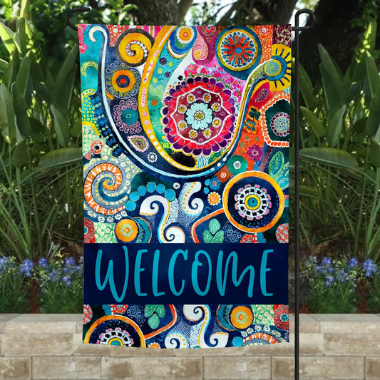 Garden Flag Blue Paisley