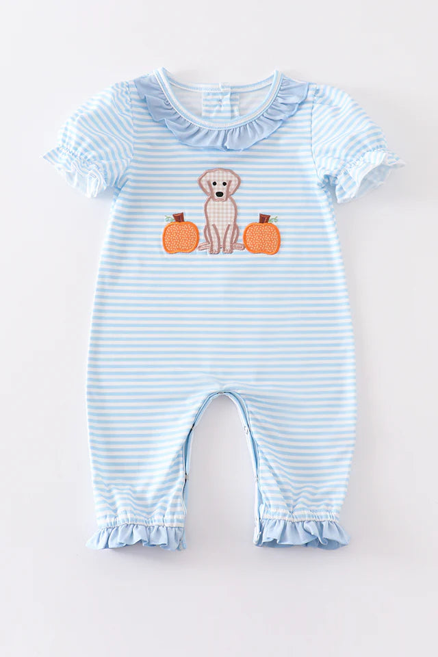 Pumpkins and Dog Applique Girl Romper