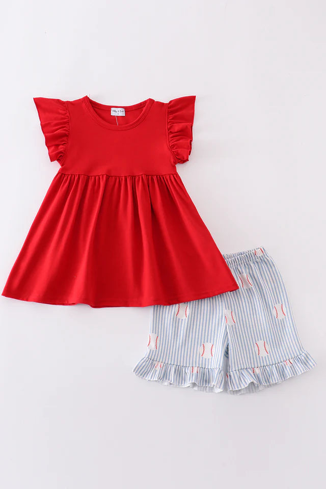 Red/Blue and White Baseball Outfit for girls