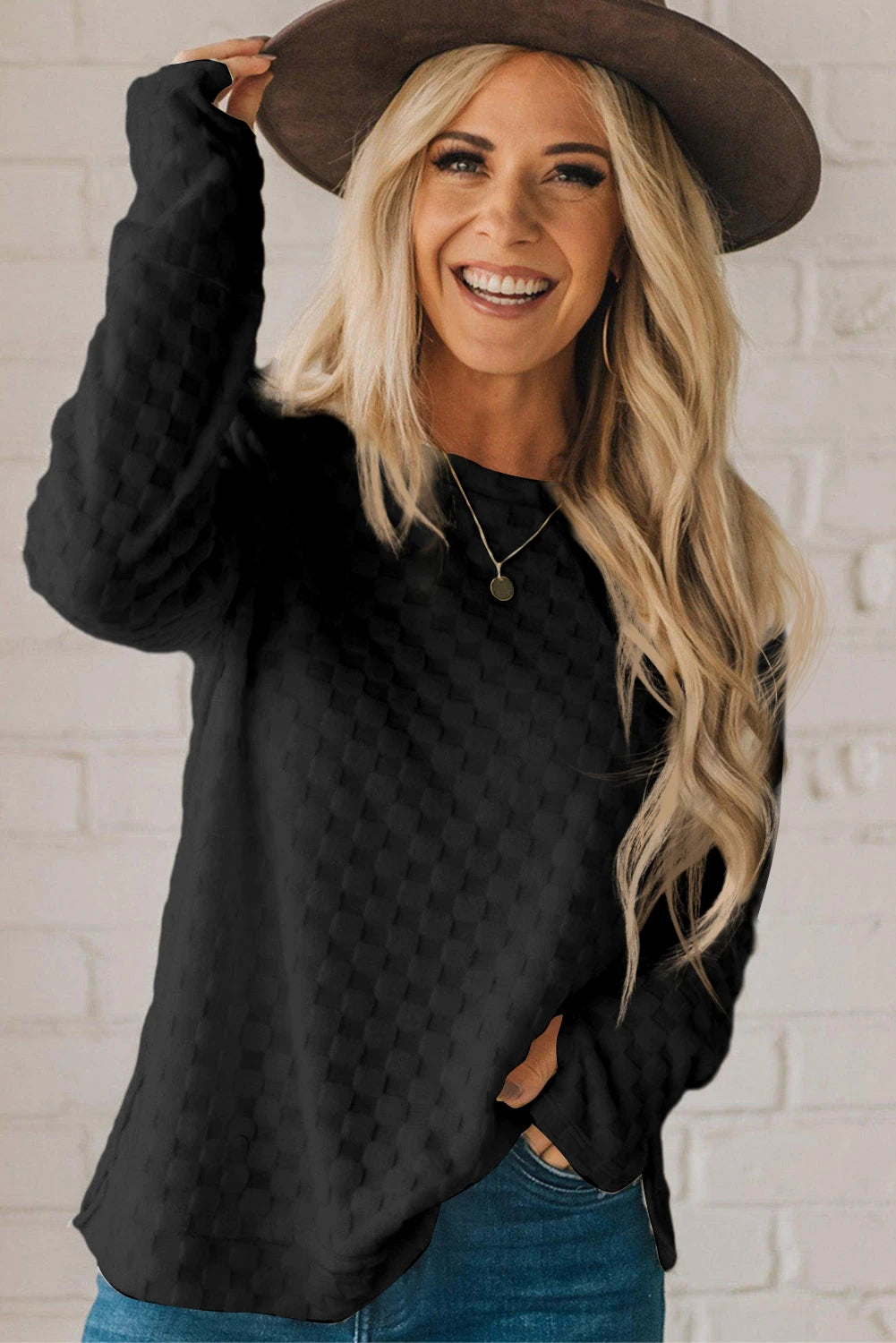 Black Checker Thumbhole Top