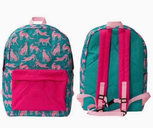Girls Pink & Teal Leopard Backpack