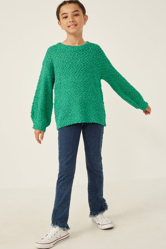 Girl's Green Popcorn Sweater