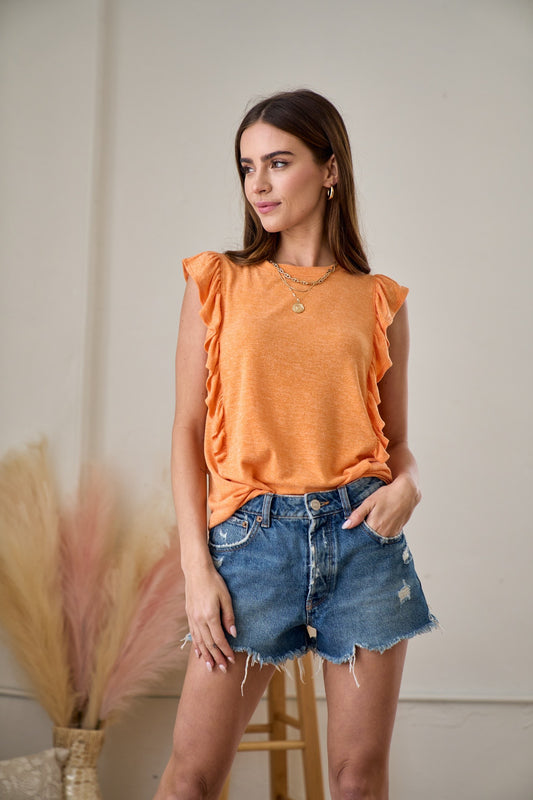 Orange Ruffle Overlay Top