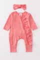 Peach Bamboo Ruffle Zipper Romper w/Headband