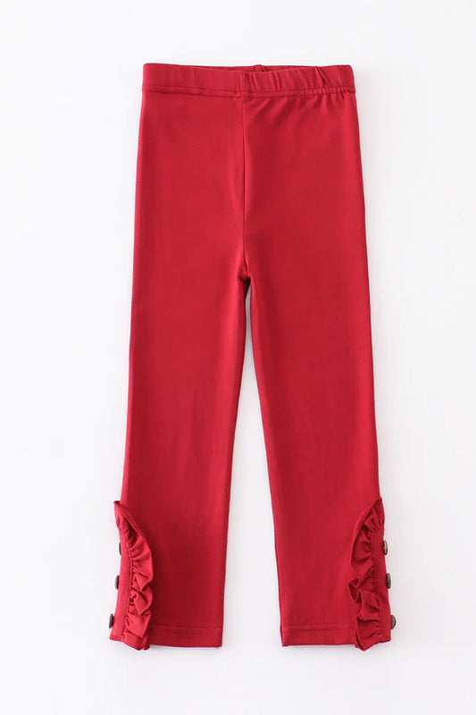 Girl's Red Ruffle Leggings