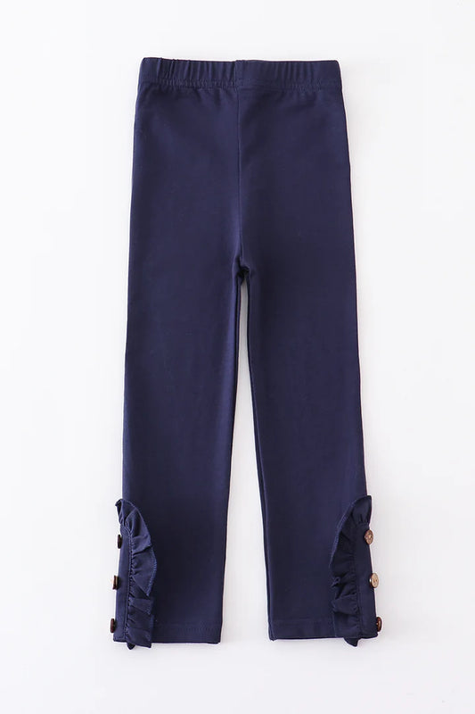 Girl's Navy-Blue Ruffle Leggings