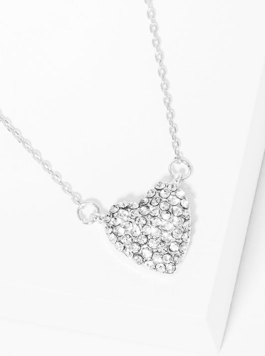 Crystal Heart Dainty Necklace Silver